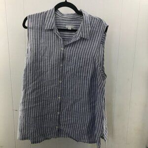J. Jill 100% linen blue & white striped sleeveless button down top size XL